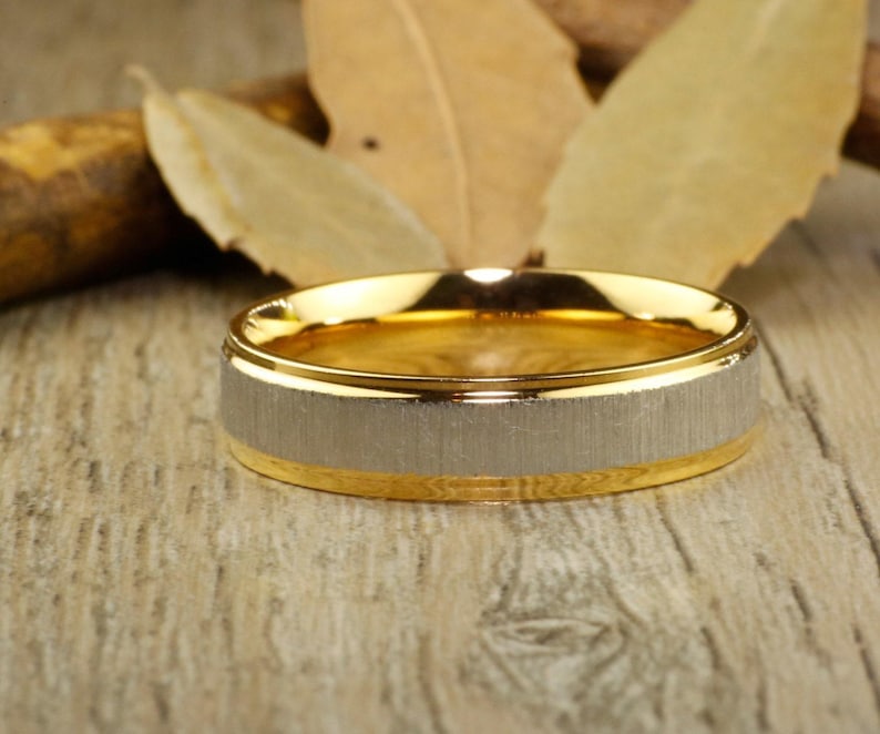 Custom Gifts His and Her Promise Rings - Yellow Gold Wedding Titanium Rings Set image 3
