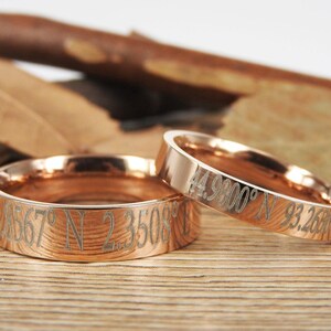 Latitude Longitude Flat Rose Gold Ring, Coordinate Ring, Longitude Latitude, Personalized Ring, Personalized Jewelry,ring coordinates