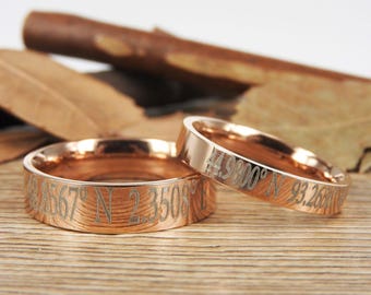 Latitude Longitude Flat Rose Gold Ring, Coordinate Ring, Longitude Latitude, Personalized Ring, Personalized Jewelry,ring coordinates