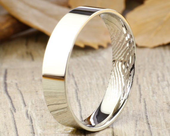White Gold Tone Titanium Rings 4mm Thumb Print Rings WEDDING RING Women Ring Custom Your Actual Finger Print Rings