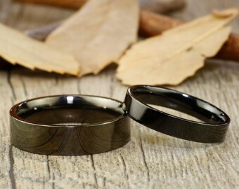 His and Her Promise Rings - Personalized Black Wedding Titanium Rings Set