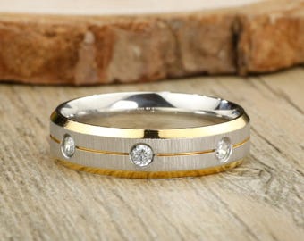 Handmade Customize Gold Wedding Band, Men Ring, Couple Ring, Titanium Ring, Anniversary Ring
