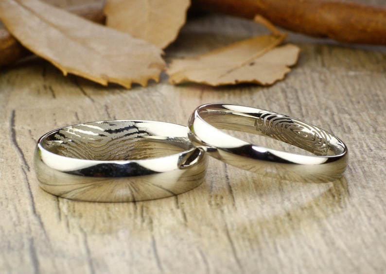 Custom Fingerprint Ring Titanium Rings Set Modern Wedding Bands Unique Men and Women Wedding Ring