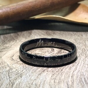 Handgefertigt Ihr Ehegelübde & Unterschrift Ringe Trauringe Titan Ehering Schwarz Eheringe Paar Jahrestag Ring Kuppelform 4mm