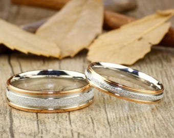 Custome Design, Gold Men Women His & Her Matching Wedding Anniversary Titanium Rings Set