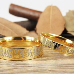 Latitude Longitude Flat Gold Ring, Coordinate Ring, Longitude Latitude, Personalized Ring, Personalized Jewelry,ring coordinates