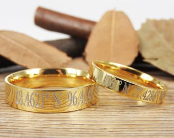 Latitude Longitude Flat Gold Ring, Coordinate Ring, Longitude Latitude, Personalized Ring, Personalized Jewelry,ring coordinates