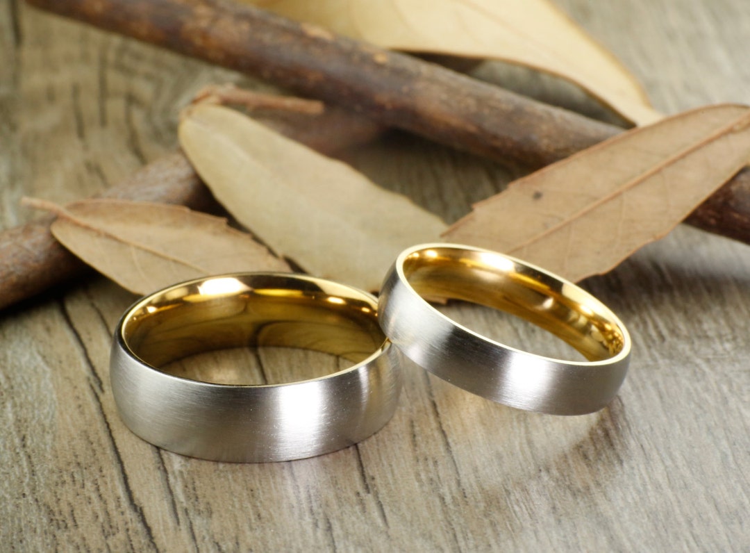 Handmade Gold Matte Wedding Bands Couple Rings Set Titanium - Etsy