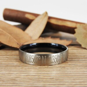 Latitude Longitude Two one Silver and Black Dome Ring, Coordinate Ring, Personalized Ring Personalized Jewelry,ring coordinates