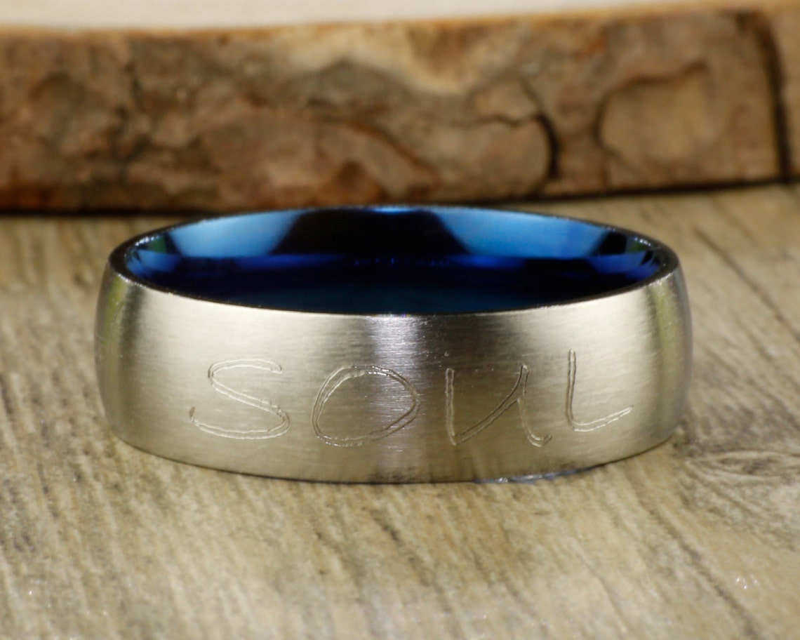 Handmade Blue Customized Matte Wedding Bands Couple Rings | Etsy