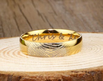 Your Actual Finger Print Rings, Personalize PROMISE RING , Gold Titanium Rings 6mm