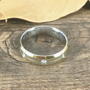 Your Actual Fingerprint Ring Handmade Men Ring Two Tone Silver Gold CZ Diamond Titanium Ring Promise Ring Anniversary Gift Dome Shape 6mm