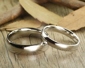 His and Hers Matching White Gold Polish Wedding Bands Rings 6mm and 4mm Wide Titanium Rings Set