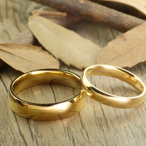 Handmade Gold Dome Plain Matching Wedding Bands, Couple Rings Set, Titanium Rings Set, Anniversary Rings Set