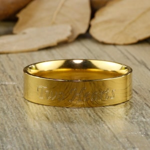 Handmade Gold Customized Flat shape ring, Men Ring, Wedding Band, Couple Ring, Titanium Anniversary Ring, Promise Ring, Engrave Ring