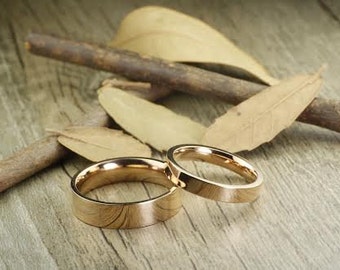 18K Gold Filled Flat Polished Finish, Matching Wedding Bands, Couple Rings Set, Titanium Rings Set, Anniversary Rings Set