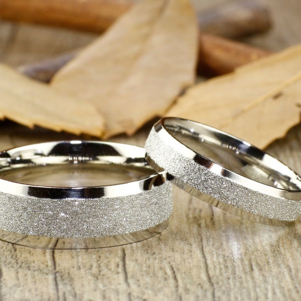 Handmade Wedding Bands, Couple Rings Set, Titanium Rings Set, Anniversary Rings Set