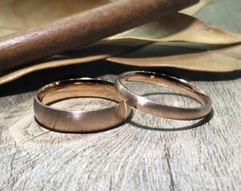 Handmade Rose Gold Dome Plain Matt Matching Wedding Band, Couple Rings Set, Titanium Rings Set, Anniversary Rings Set