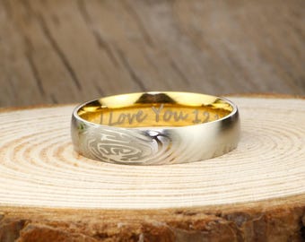 Your Actual Finger Print Rings, Handmade Women Dome RINGS - Two Tone Gold Titanium Rings 5mm