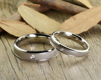 Handmade Matte Wedding Bands, Couple Rings Set, Titanium Rings Set, Anniversary Rings Set