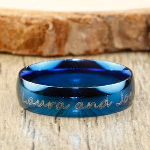 Handmade Blue Customized Dome shape ring, Men Ring, Wedding Band, Couple Ring, Titanium Anniversary Ring, Promise Ring, Engrave Ring