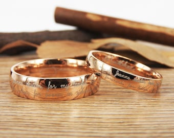 Handmade Your Marriage Vow & Signature Rings Wedding Rings, Rosa Gold Matching Wedding Bands, Titanium Couple Rings Set