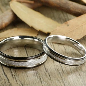 His and Her Promise Rings - Black Wedding Titanium Rings Set