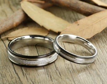His and Her Promise Rings - Black Wedding Titanium Rings Set