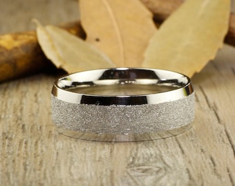 Handmade Men Wedding Rings, Men Wedding Bands, Promise Ring, Titanium Ring, White Gold, Sparkle Ring, Any sizes, 8mm width ring