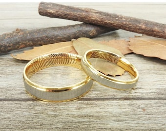 Your Actual Finger Print Rings, Handmade Gold Matte Wedding Bands, Couple Rings Set, Titanium Rings Set, Anniversary Rings Set