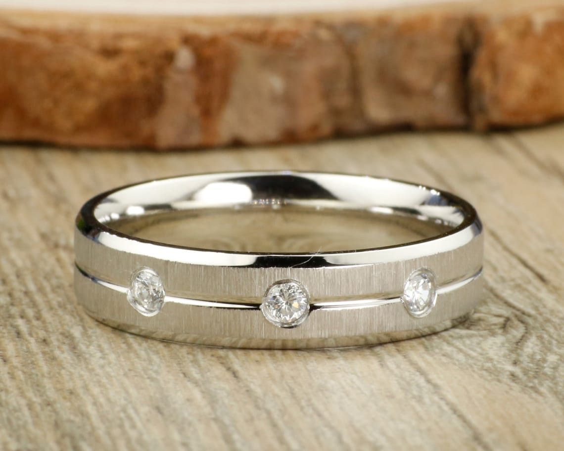 Hand Engraved Couples Wedding Band Set | Stainless Steel Rings With Cubic Zirconia, Free Custom Text