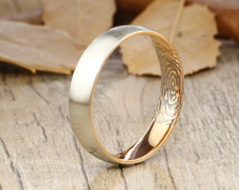 Your Actual Finger Print Rings, Handmade Women Dome RINGS - Two Tone Rose Gold Titanium Rings 5mm