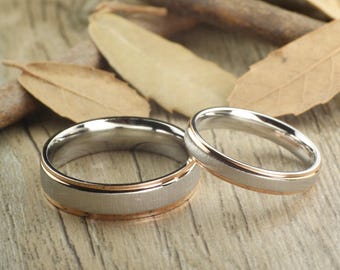 Handmade Rose Gold Matte Matching Wedding Bands, Couple Rings Set, Titanium Rings Set, Anniversary Rings Set