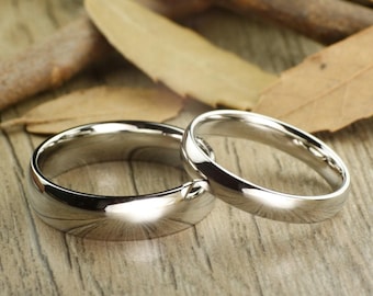 His and Hers Matching White Gold Polish Wedding Bands Rings 6mm and 4mm Wide Titanium Rings Set