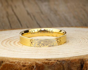 Your Actual Finger Print Rings, Personalize PROMISE RING , Gold Titanium Rings 4mm