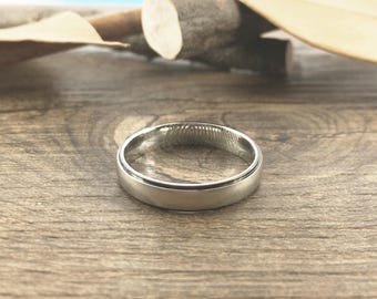 Your Actual Finger Print Ring Handmade Two Tone Silver Black Women Ring Custom Titanium Ring Promise Ring Anniversary Gift Dome Shape 4mm