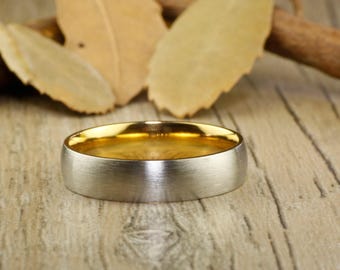 Handmade Yellow Gold Titanium Ring: Matte Wedding Band, Couple Ring