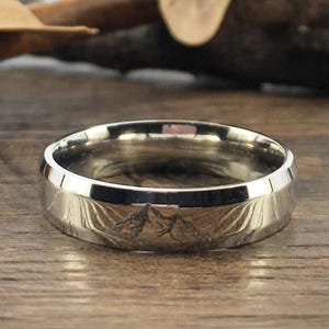 Handmade Your Drawings Ring Unique Wedding Band Silver Titanium Promise Ring Couple Ring Anniversary Ring Polished Finish Beveled Shape 5mm