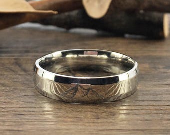 Bague de mariage unique faite main Vos dessins Bague de promesse en argent et titane Bague pour couple Bague d'anniversaire Finition polie Forme biseautée 5 mm