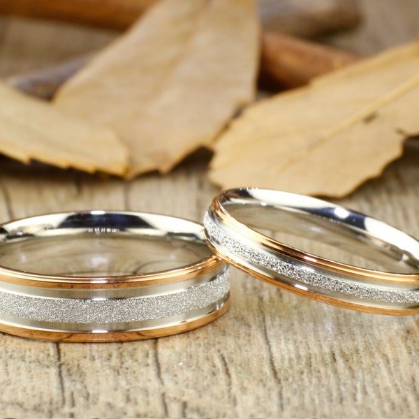 Custome Design, Gold Men Women His & Her Matching Wedding Anniversary Titanium Rings Set