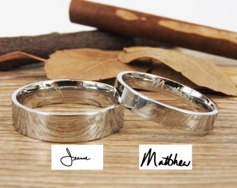 Bagues écriture manuscrite, bagues signature, bague initiale, bague personnalisée, alliances assorties, ensemble de bagues couple en titane