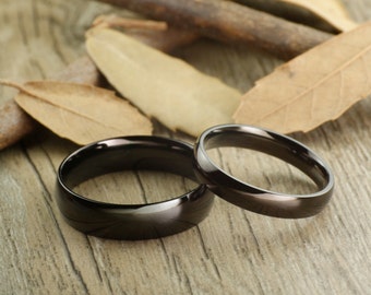 His and Her Promise Rings - Black Wedding Titanium Rings Set