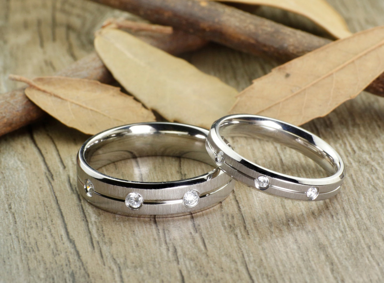 His and Her Promise Rings White Gold Matt Small Diamonds Etsy
