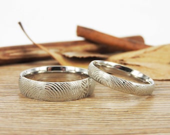Simple Silver Ring, Fingerprint Rings, Couple Matching Ring,Polished Wedding Bands Rings,Titanium Rings Set