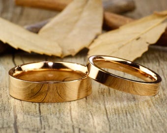 Ensemble d’anneau en titane de bande plate d’or rose fait main
