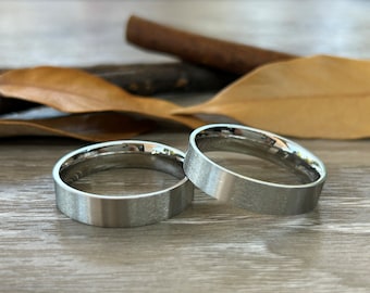 His and his Plain Matte and Polished Matching Wedding Bands, Couple Rings Set, Titanium Rings Set, Anniversary Rings Set