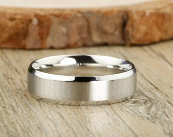 Handmade Flat Brushed Beveled Edges Ring Plain Wedding Band, Men Ring, Couple Ring, Titanium Ring, Anniversary Ring