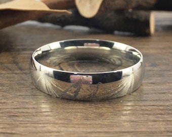 Bague de mariage unique faite à la main, bague de mariage en titane argenté, bague de promesse, bague pour couple, bague pour homme en forme de dôme poli 6 mm