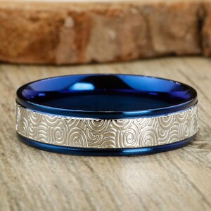 Handmade Blue Wedding Band, Men Ring, Couple Ring, Titanium Ring, Anniversary Ring, Promise Ring