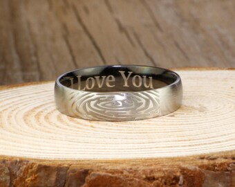Your Real-vingerafdrukringen, handgemaakte koepelringen dames - tweekleurige zwarte titanium ringen 5 mm